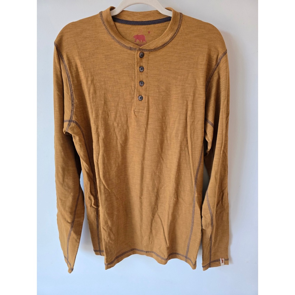 Dakota Grizzly Mens Mustard Yellow 100% Cotton Slub Long Sleeve Henley Shirt L
